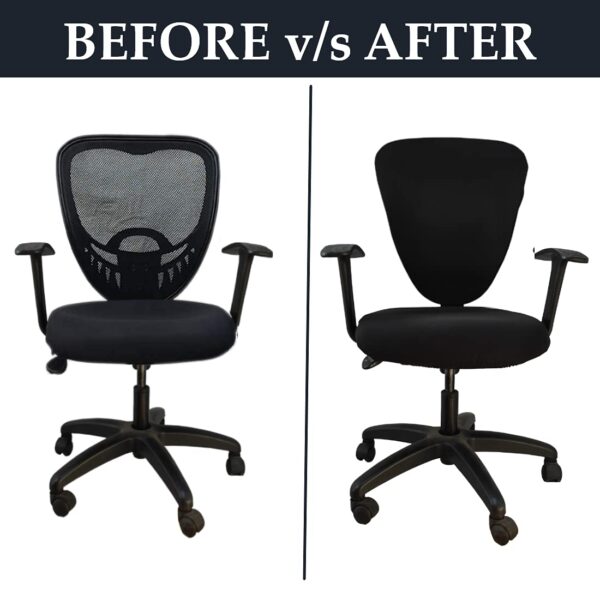 HOTKEI Black 2 Piece Set of 1 Office Chair Cover 200GSM Fabric Stretchable Elastic Polyester Removable Washable Office Computer Desk Executive Rotating Chair Seat Covers Slipcover Protector - Image 7