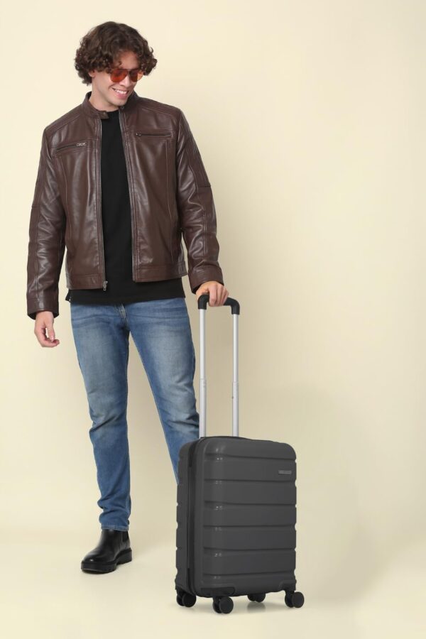 TEAKWOOD LEATHERS Unisex 8 Wheels Trolley Bag, Hard Cabin with Zipper Closure, Adjustable Push Button & Cross Side Strap, Lock System 360 Degree (55 CM, Dark Grey) - Image 8