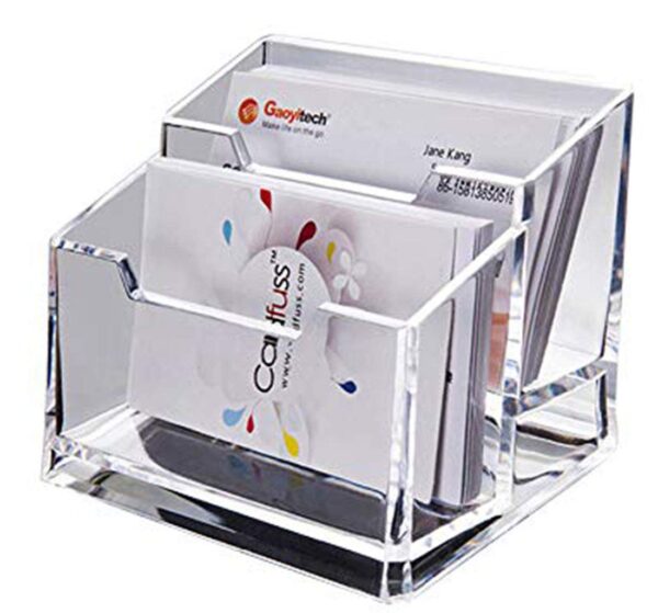 SNDIA 2-Tier Business Card Holder Visiting Card Stand Organizer Clear Card Holder Display Stand for Office (Transparent) - Image 7