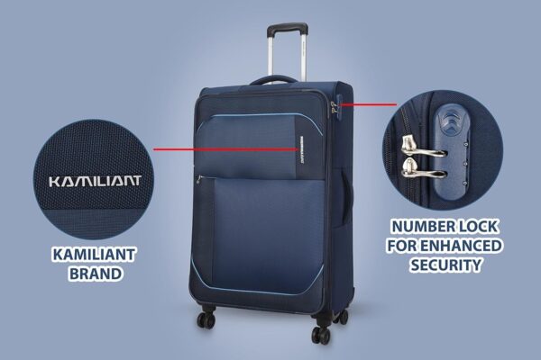 American Tourister Kamiliant (3 Pieces Set)-Polyester Small 56 Cm, Medium 68 Cm & Large 79 Cm Spinner Softsided 4 Wheels Luggage Trolley (Blue) - Image 7