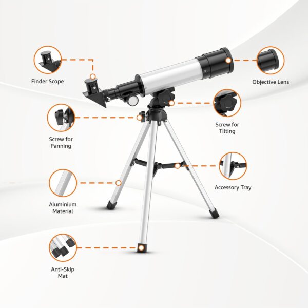 Amazon Basics | 90X Zoom HD Focus Astronomical Telescope Refractor | with Mobile Stand and Portable Tripod Stand | High Power Telescope Gift for Kids | Explore Moon, Planets, Stargazing - Image 9