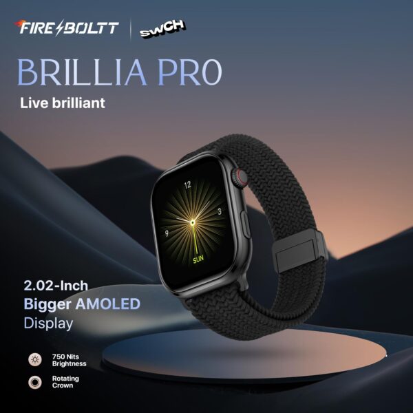 Fire-Boltt Brillia Pro Smart Watch with 51.3mm (2.02 inch) AMOLED Display, Bluetooth Calling, SpO2, Heart Rate Monitoring, 120+ Sports Modes, IP67 Waterproof, Long Battery Life (Black Wave) - Image 3