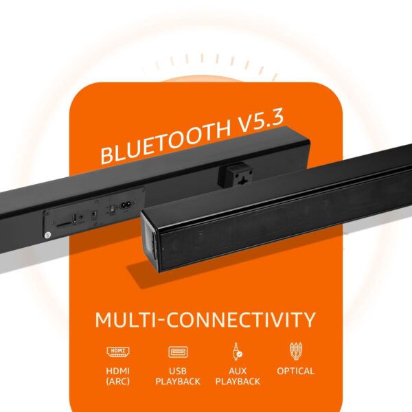 amazon basics Soundbar with Wired Subwoofer, 90W RMS, 2.1 Channel, Remote Control, BT v5.3, HDMI (ARC Cable), Optical, Aux, USB, Compatible with TV, Smart Phones, Tablets, PCs (Black) - Image 8