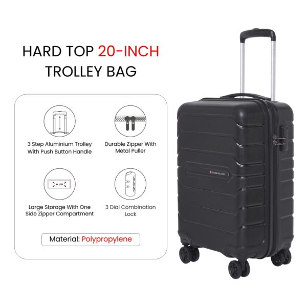 Swiss Military Rhombus Black 55 Cms Small Cabin Polycarbonate Hardshell Sided 8-360 Degree Rotatable Wheels Luggage/Suitcase - Image 8