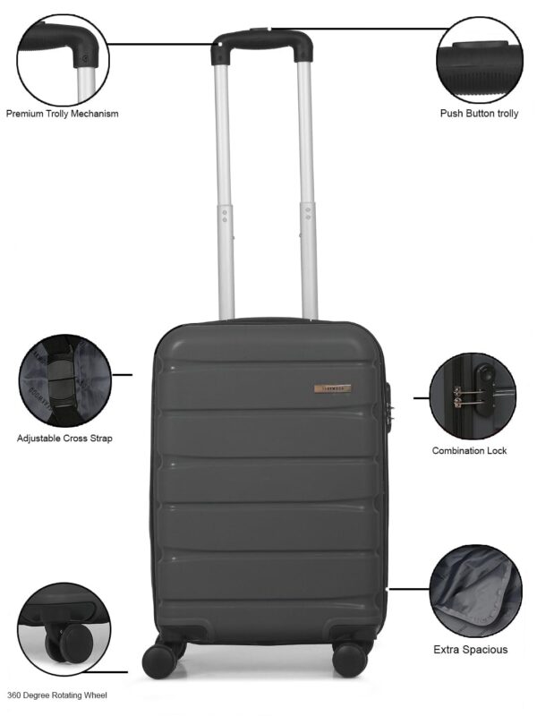 TEAKWOOD LEATHERS Unisex 8 Wheels Trolley Bag, Hard Cabin with Zipper Closure, Adjustable Push Button & Cross Side Strap, Lock System 360 Degree (55 CM, Dark Grey) - Image 7