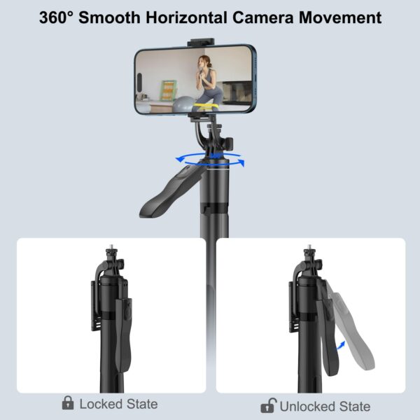Celfiexpt 71 inch Selfie Stick Tripod 360 Degree Rotation Anti Shake Handle Long Tripod Stand with Bluetooth Remote for Mobile Phone Multi-Function Selfie Stick for iPhone Android Phone Camera Gopro - Image 9
