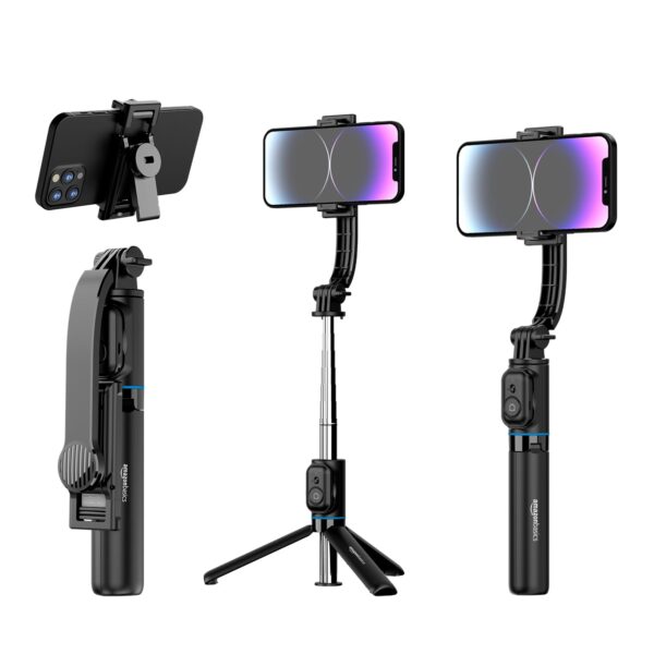 Amazon Basics Selfie Stick with Detachable Phone Clip | 107 cm Extendable | Remote Control | Compatible with Mirrorless/Action Camera, Ring Light, Gopro | Ideal for Selfies, Vlogging, Black - Image 2