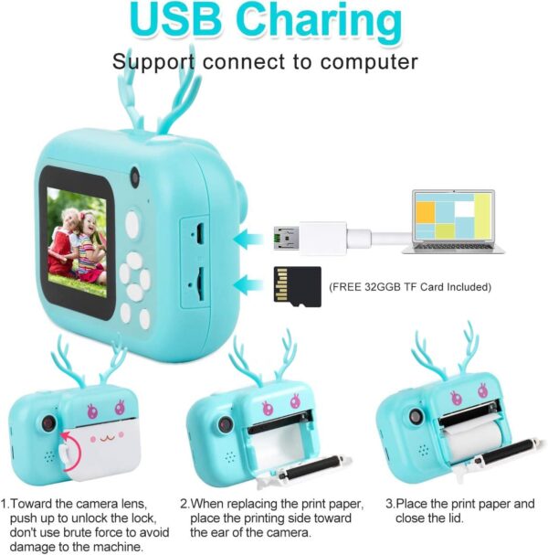 Leqtroniq 40MP Instant Digital Camera for Kids with Print Paper, Child Video Camcorder & Selfie Camera Toy 2.4 Inch Screen & 32GB TF Card (Sky Blue) - Image 8
