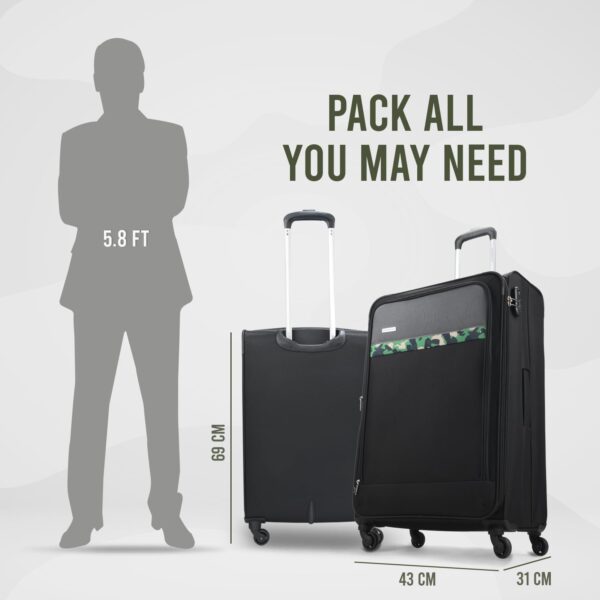 Aristocrat Commander 69Cms Premium Polyester with PVC Coating Soft Sided Check-in 4 Spinner Wheels Medium Black Suitcase - Image 5