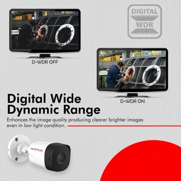 CP PLUS 2.4MP IR Bullet Outdoor Security Camera | 3.6mm Fixed Lens | Max 25/30fps at 2.4MP | DWDR, Day/Night (ICR) | IR Range of 20 Mtrs., Smart IR | Support Built-in Mic - CP-URC-TC24PL2C-V3 - Image 6