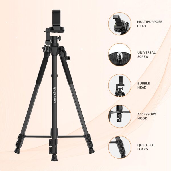 Amazon Basics 67 Inch (170CM) Tripod for DSLR, Camera | Operating Height: 5.57 Feet| Maximum Load Capacity up to 5kg | Portable Lightweight Aluminum Tripod 360 Degree Ball Head | Carry Bag (Black) - Image 5
