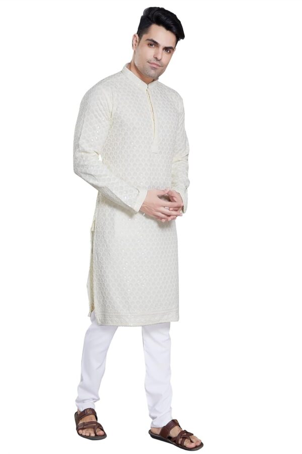 DIVISIVE Men's Sequince Embroidered Cotton Blend Only Kurta - Image 5