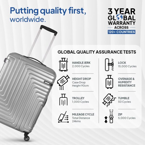 American Tourister Ivy Nxt 79CM Large 4 Spinner Wheels Hard Luggage Polycarbonate Check-in Trolley Bags for Travel with Mounted TSA Lock for Unisex - Silver - Image 7