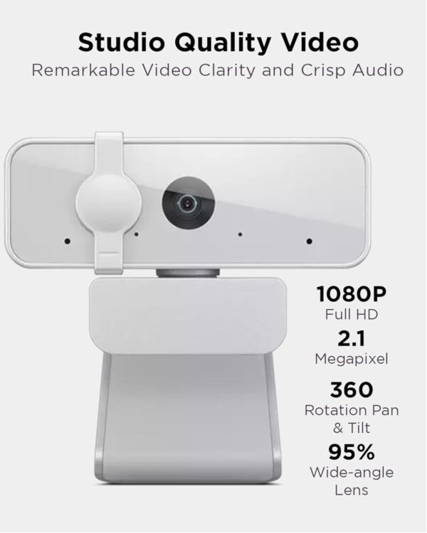 Lenovo 300 FHD Webcam with Full Stereo Dual Built-in mics | FHD 1080P 2.1 Megapixel CMOS Camera |Ultra-Wide 95° Lens, 4X Digital Zoom | 360 Rotation | Flexible Mount | Cloud Grey - Image 4