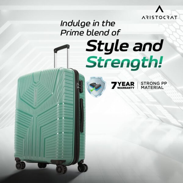 Aristocrat Prime 76 Cm Large Polypropylene Hard-Sided 8 Spinner Check-in Trolley Bag with Combination Lock, 7 Years Warranty (Green) - Image 3