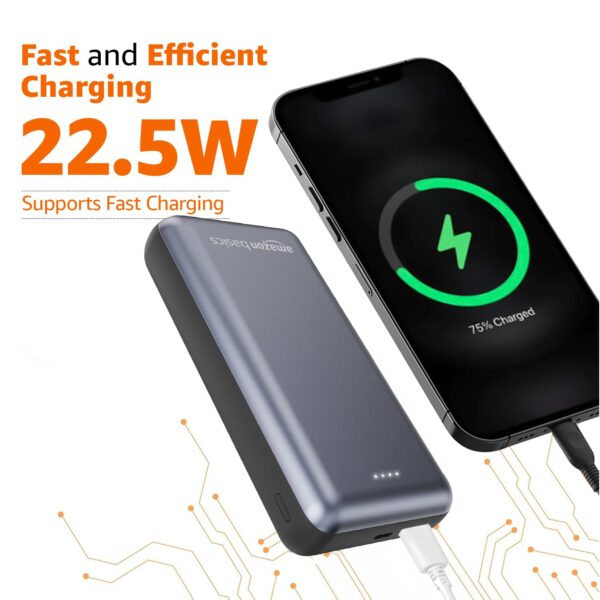 Amazon Basics 20000 mAh Power Bank | 22.5W Fast Charging | Dual Output & Input | Charge 3 Devices Simultaneously | for Smartphones, TWS Earbuds, Speakers, Tablets (Metallic Blue) - Image 5