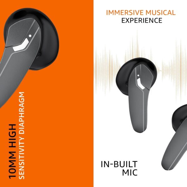 amazon basics True Wireless in-Ear Earbuds with Mic, Quad Mics ENC, Touch Control, IPX5 Water-Resistance, Bluetooth 5.3, Up to 42 Hours Play Time, Voice Assistance and Fast Charging (Grey) - Image 4
