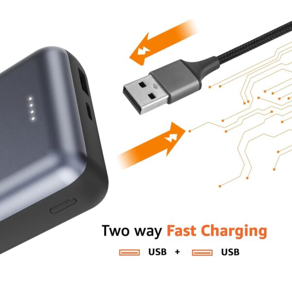 Amazon Basics 20000 mAh Power Bank | 22.5W Fast Charging | Dual Output & Input | Charge 3 Devices Simultaneously | for Smartphones, TWS Earbuds, Speakers, Tablets (Metallic Blue) - Image 4
