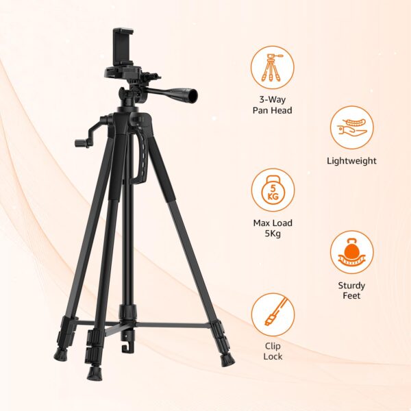 Amazon Basics 67 Inch (170CM) Tripod for DSLR, Camera | Operating Height: 5.57 Feet| Maximum Load Capacity up to 5kg | Portable Lightweight Aluminum Tripod 360 Degree Ball Head | Carry Bag (Black) - Image 6