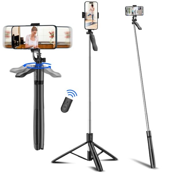 Celfiexpt 71 inch Selfie Stick Tripod 360 Degree Rotation Anti Shake Handle Long Tripod Stand with Bluetooth Remote for Mobile Phone Multi-Function Selfie Stick for iPhone Android Phone Camera Gopro - Image 2