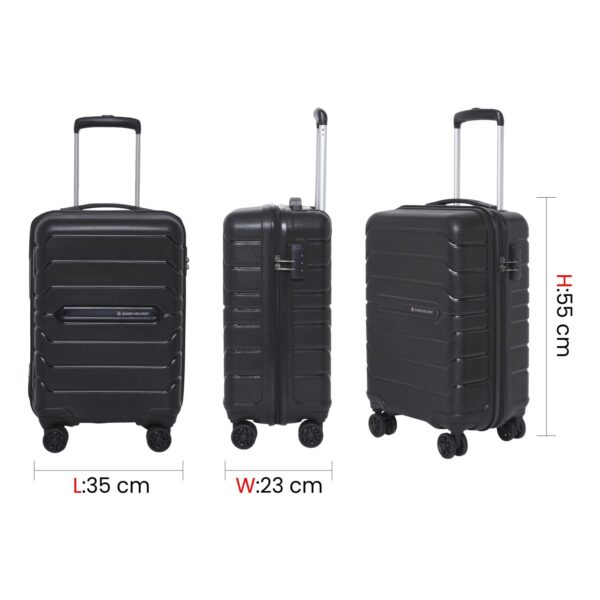 Swiss Military Rhombus Black 55 Cms Small Cabin Polycarbonate Hardshell Sided 8-360 Degree Rotatable Wheels Luggage/Suitcase - Image 7