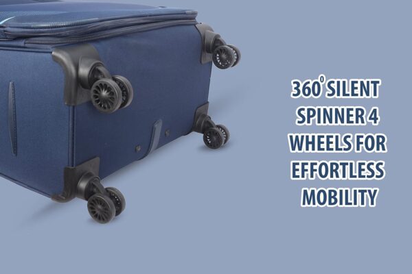 American Tourister Kamiliant (3 Pieces Set)-Polyester Small 56 Cm, Medium 68 Cm & Large 79 Cm Spinner Softsided 4 Wheels Luggage Trolley (Blue) - Image 3
