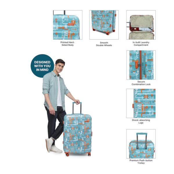 uppercase JFK (Large) 76cm | Hardsided Check-in Trolley Bag for Travel Luggage | 8 Wheel Trolley Bag |Suitcase for Men & Women |2000 Days Warranty (Teal Blue) - Image 5