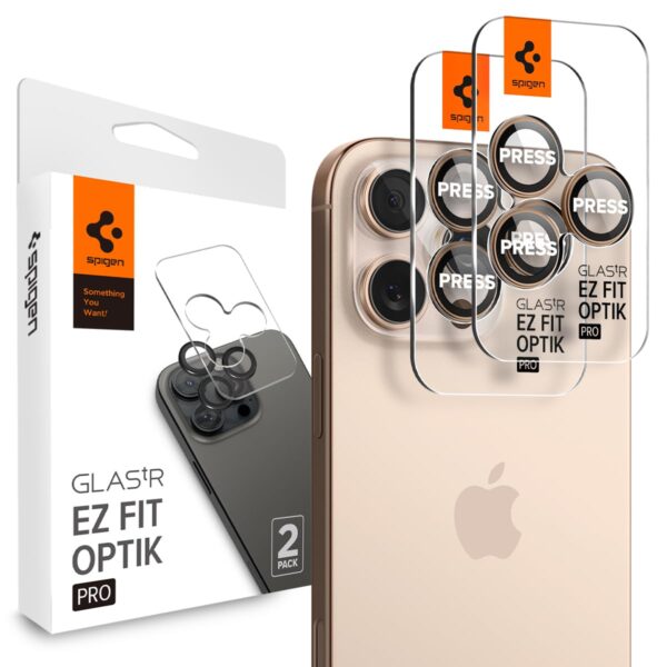 Spigen EZ Fit Optik Pro Tempered Glass Camera Lens Protector Guard for iPhone 16 Pro / 16 Pro Max (Dessert Titanium) - 2 Pack - Image 2