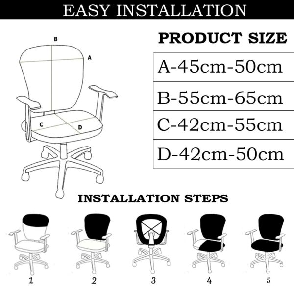 HOTKEI Black 2 Piece Set of 1 Office Chair Cover 200GSM Fabric Stretchable Elastic Polyester Removable Washable Office Computer Desk Executive Rotating Chair Seat Covers Slipcover Protector - Image 6