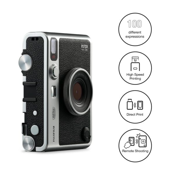 Fujifilm Instax Mini Evo Hybrid Camera Premium Edition with 20 Shots of Stone Gray Film and 100 Different Expressions-(Black) - Image 4