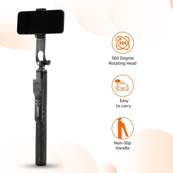Amazon Basics Long Selfie Stick Tripod Stand with Hand Grip | Anti Shake, Upto 172 cm extendable | for Mobile, Gopro, Camera & Ringlight - Image 3