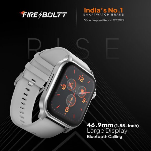 Fire-Boltt Rise Smart Watch, 1.85" HD Display, Metal Body with Bluetooth Calling, Rotating Crown, AI Voice Assistant, 120 Sports Modes, Neon UI, SpO2 & Heart Rate Monitoring (Rise, Grey) - Image 3