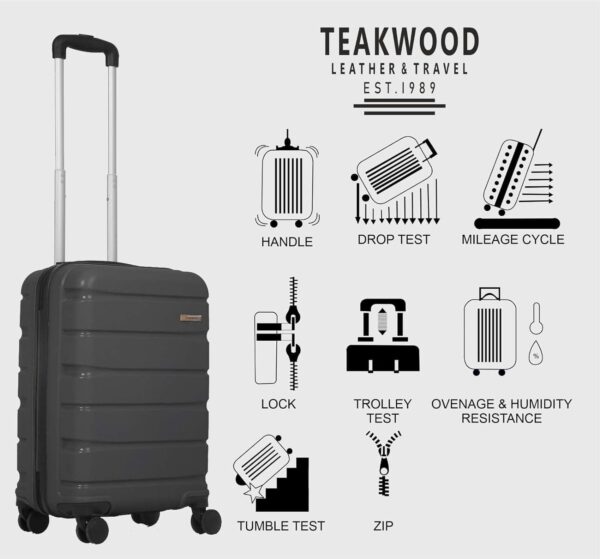 TEAKWOOD LEATHERS Unisex 8 Wheels Trolley Bag, Hard Cabin with Zipper Closure, Adjustable Push Button & Cross Side Strap, Lock System 360 Degree (55 CM, Dark Grey) - Image 6