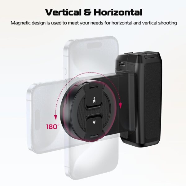 ULANZI Selfie Phone Tripod Mount MA35, 2-in-1 Magnetic & Phone Clip Camera Grip Handle Holder with Detachable Remote Shutter with Cold Shoe Adapter for iPhone 14 15 Samsung Smartphone Video Shooting - Image 4