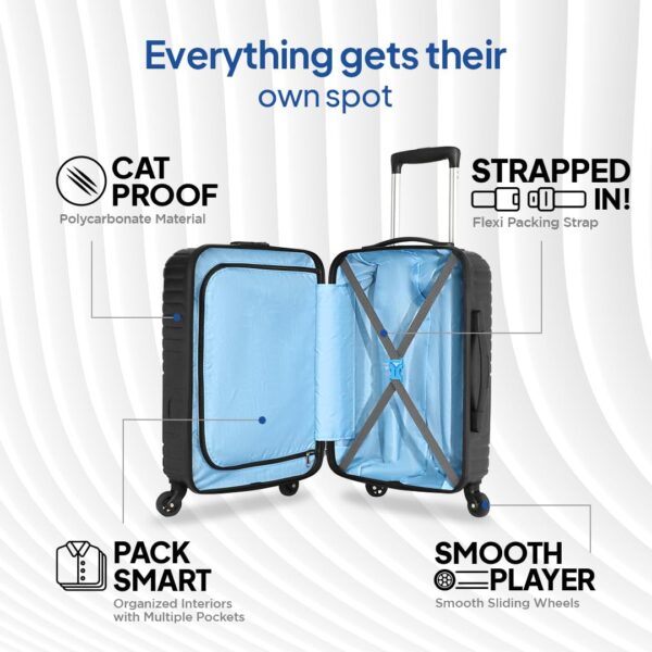 American Tourister Ivy Nxt 55CM Small Hard Luggage Polycarbonate Cabin Trolley Bags for Travel with Mounted TSA Lock for Men & Women - Black - Image 5