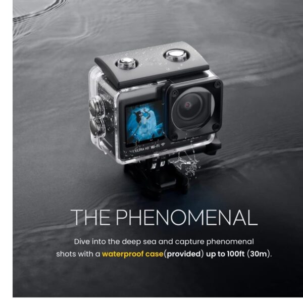Digitek GoCAM DAC-101 5K 30FPS 48MP WiFi Ultra HD Sports Action Camera | 2" / 1.3" Dual Touch Screen | 150 Degree Wide Angle | 6-Axis Gyro EIS Stabilization | 2.5mm External MIC Support | 100 feet Waterproof (with Waterproof case) | 2 x 1350mAh Battery with Accessories Kit (Black) - Image 6