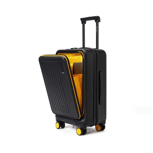 MOKOBARA Polycarbonate The Transit Cabin Pro Luggage Small Cabin Size Poly-Carbonate Hard Sided 8 Hinomoto Wheels Suitcase for Travelling (Black & Yellow, 56 cm) - Image 2