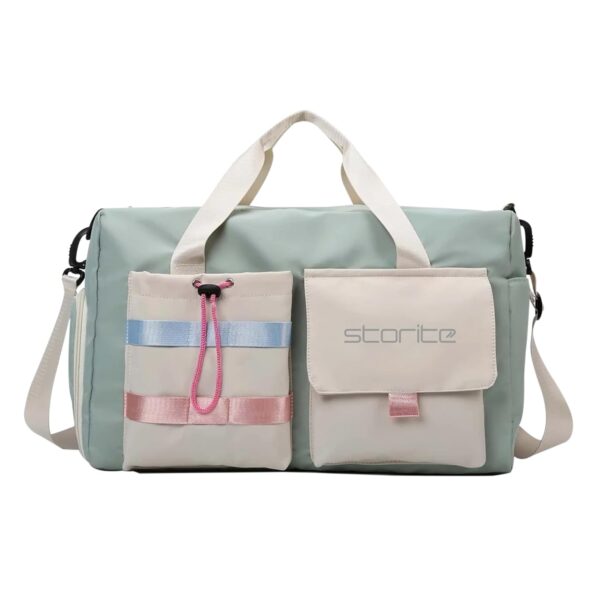Storite Nylon 44 cms Imported Travel Duffle Bag Multi- Pocket Sports Shoulder Bag for Women with Wet Pocket & Shoe Compartment Weekender Overnight Travel Luggage Bag (Pista Green -44cmX31cmX17cm) - Image 2