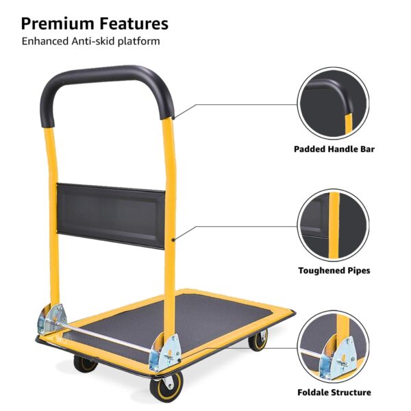 Equal 300kg Capacity Steel Foldable Platform Trolley for Heavy Weight/Material Handling Goods Trolley for Home, Office, Warehouse & Industries - 61cm x 91cm (5" Wheel/Yellow Color) - Image 3