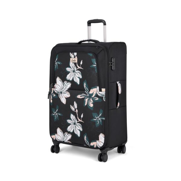 Genie Nylon Lily 77Cm Trolley Bag, Soft Side Premium Lightweight 8 Wheel Spinner Check-In Luggage, Printed, Travel Bag For Women, With Complimentary Vanity Pouch, Black - Image 2