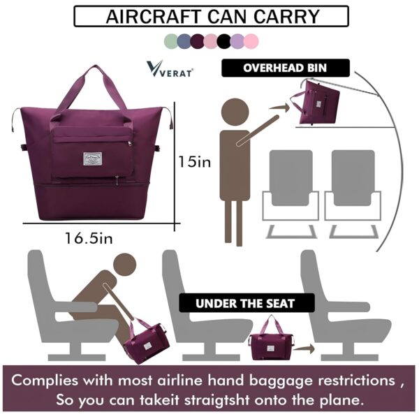 Travel Bags 41 Liter Expandable for Women,Duffle Bags with Wheels and Handle for Women Luggage,Foldable Vanity Traveling Companion Hand Bag for Ladies Personal Items Large Weekend (Wine) - Image 7