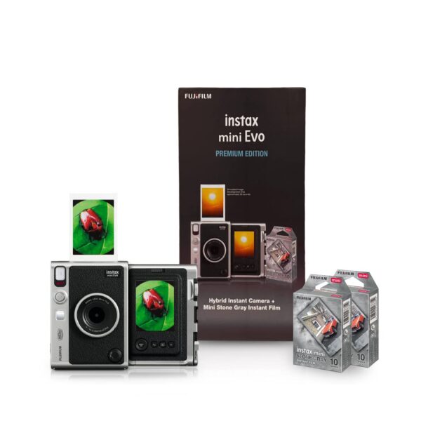 Fujifilm Instax Mini Evo Hybrid Camera Premium Edition with 20 Shots of Stone Gray Film and 100 Different Expressions-(Black) - Image 2