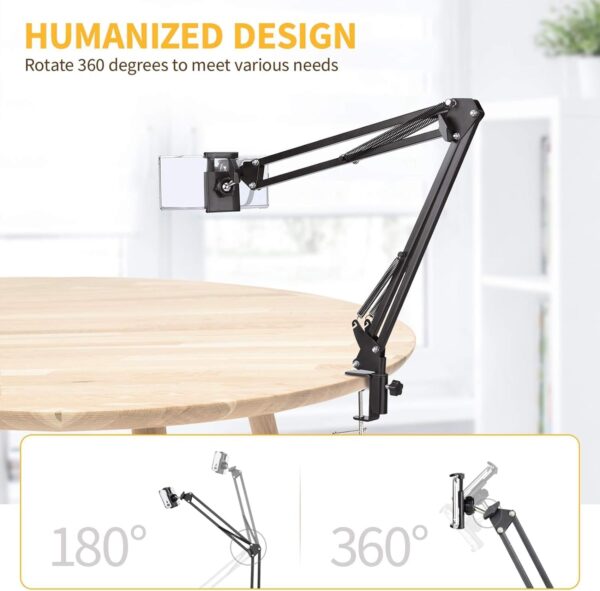 Sounce Lightweight Tabletop Stand Phone Holder, Metal Long Lazy Arm and Bracket for All Mobile for Video Recording, Streaming Video, Office, Compatible Upto 4-7 Inches [Black] - Image 5
