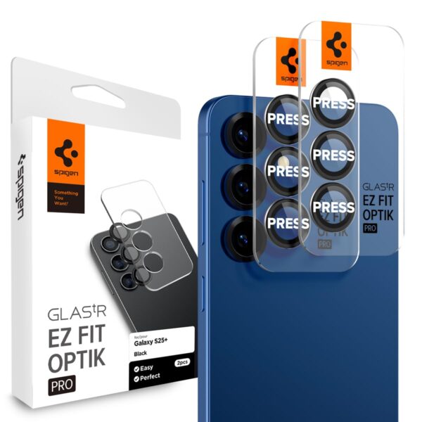 Spigen Glas.tR EZ Fit Optik Pro Tempered Glass Camera Lens Protector Guard for Galaxy S25 Plus - Black (2 Pack) - Image 2