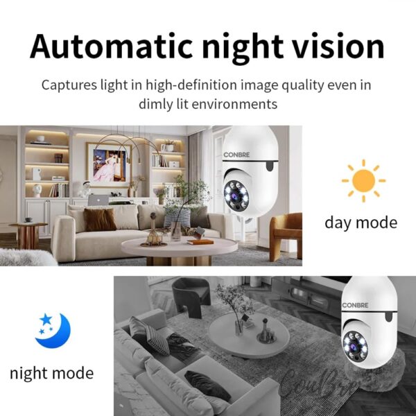 Conbre BulbXR 2MP Full HD Indoor Wireless WiFi CCTV Security Camera | Motion Tracking | Two Way Talk | Colored Night Vision | Support Upto 128GB SD Card | Includes Indian Holder - Image 7