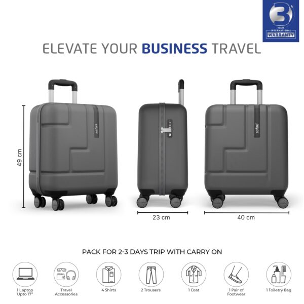 Safari Aviator 50 cm Cabin Overnighter Laptop Trolley Bag, Hard Case Polycarbonate, TSA Lock, 8 Wheels 360 Degree Wheeling Carry on Luggage, Suitcase for Travel, Trolley Bags for Travel, Gun Metal - Image 6