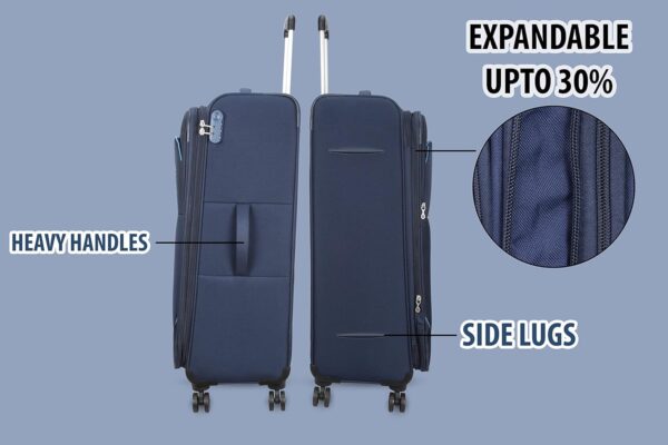 American Tourister Kamiliant (3 Pieces Set)-Polyester Small 56 Cm, Medium 68 Cm & Large 79 Cm Spinner Softsided 4 Wheels Luggage Trolley (Blue) - Image 4