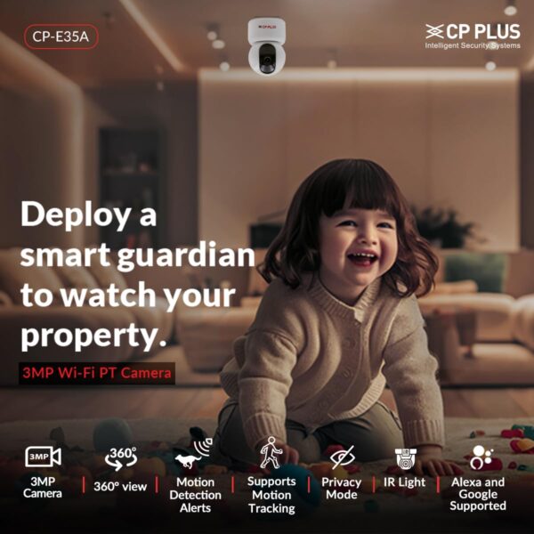 CP PLUS 3 MP Full HD Smart Wi-fi CCTV Camera | 360° Pan & Tilt | View & Talk | Motion Alert | Night Vision | SD Card (Up to 128 GB) | Alexa & OK Google | 2-Way Talk | IR Distance 10Mtr | CP-E35A - Image 3
