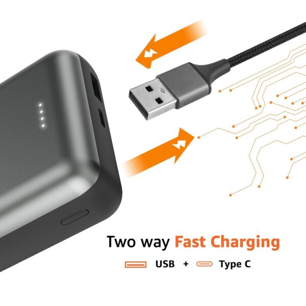 Amazon Basics 20000 mAh Power Bank | 22.5W Fast Charging | Dual Output & Input | Charge 3 Devices Simultaneously | for Smartphones, TWS Earbuds, Speakers, Tablets (Metallic Grey) - Image 4