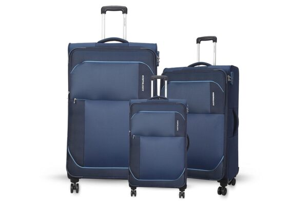 American Tourister Kamiliant (3 Pieces Set)-Polyester Small 56 Cm, Medium 68 Cm & Large 79 Cm Spinner Softsided 4 Wheels Luggage Trolley (Blue) - Image 2